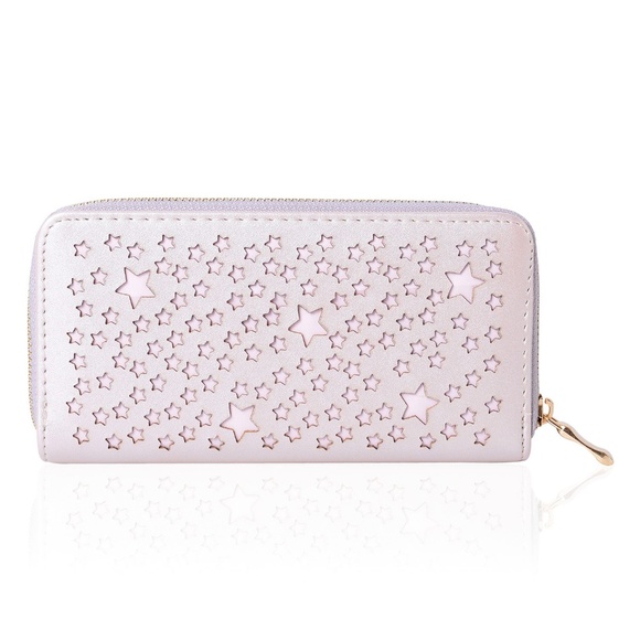 Silver Star Laser Cut Pattern Faux Leather Wallet - Picture 2 of 4